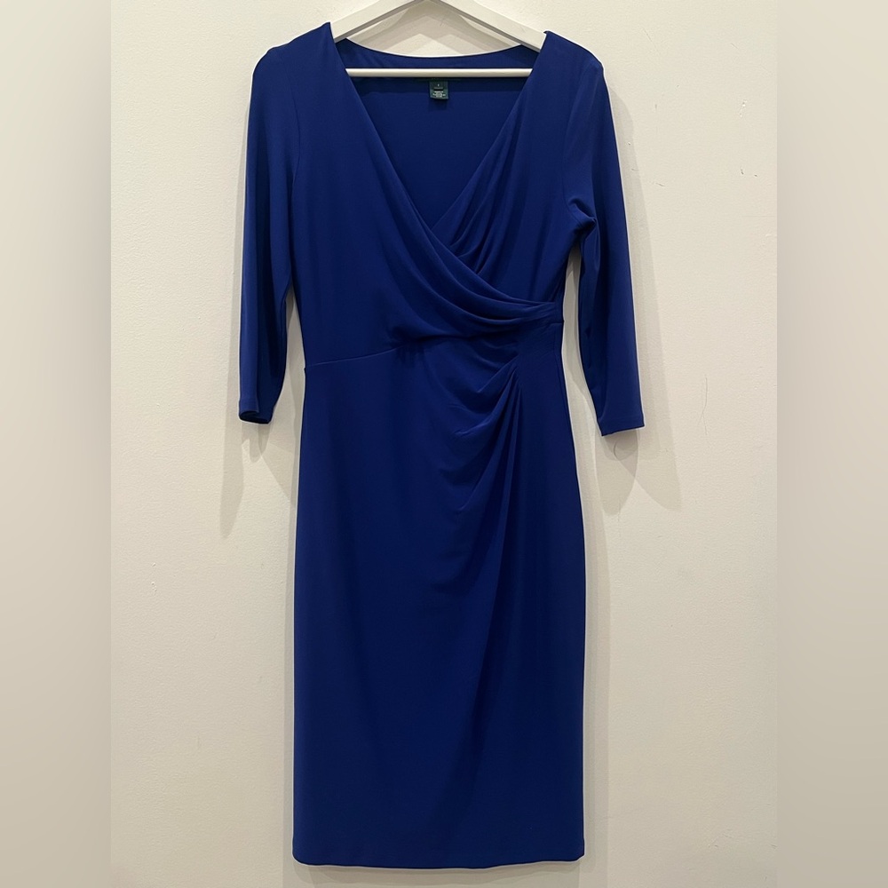Lauren Ralph Lauren Cobalt Blue Faux-Wrap Jersey Midi Dress